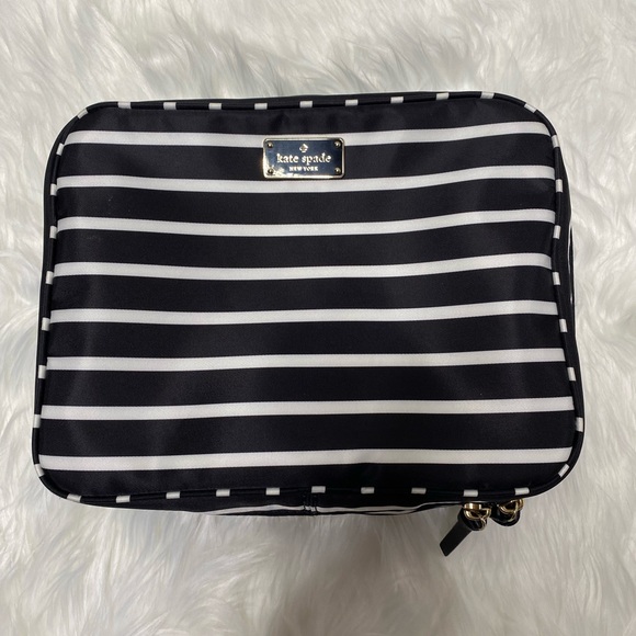kate spade Bags Kate Spade Black And White Striped Toiletry Bag